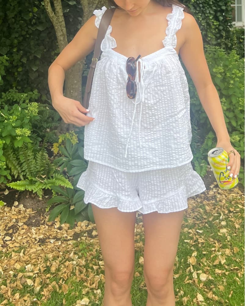 White Flowy Tank And Ruffled Shorts Set - Image 2