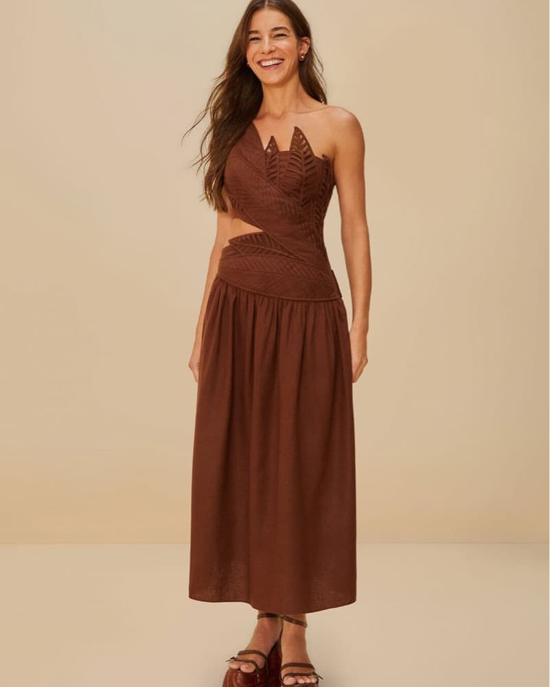 FARM Rio Brown Leaf Maxi Dress - Image 1