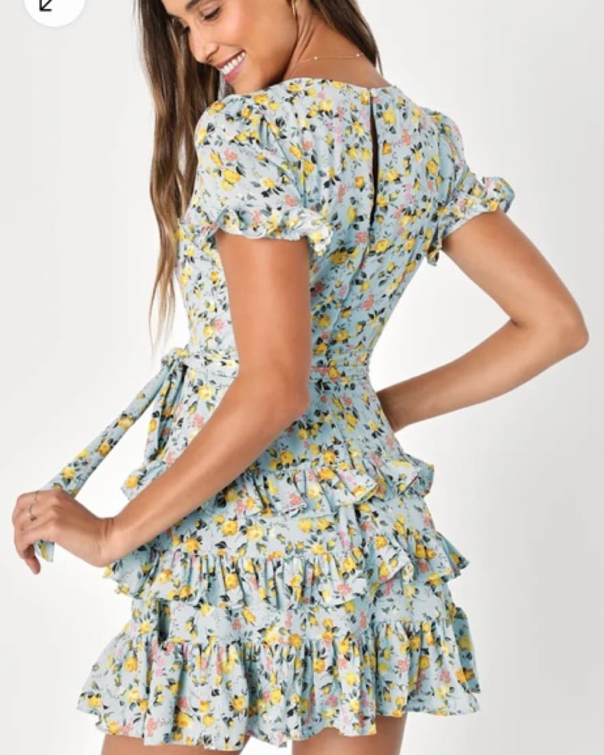 Blue Floral Tiered Ruffle Mini Dress - Image 3