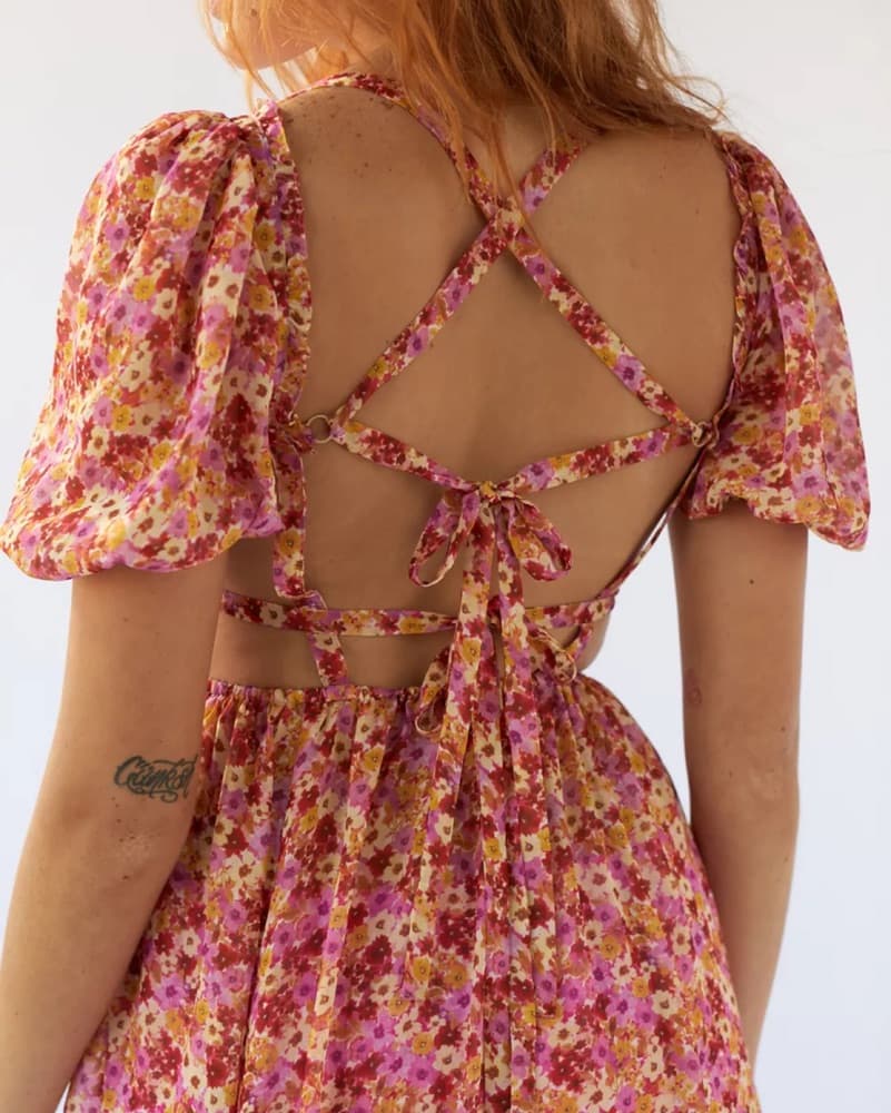 Bright Pink Floral Midi Dress - Image 2
