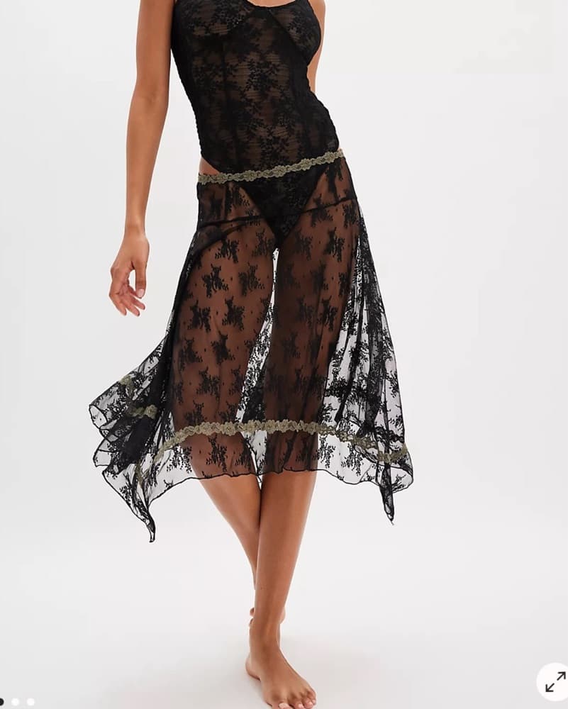 Free People Black Lace Midi Skirt - Image 1