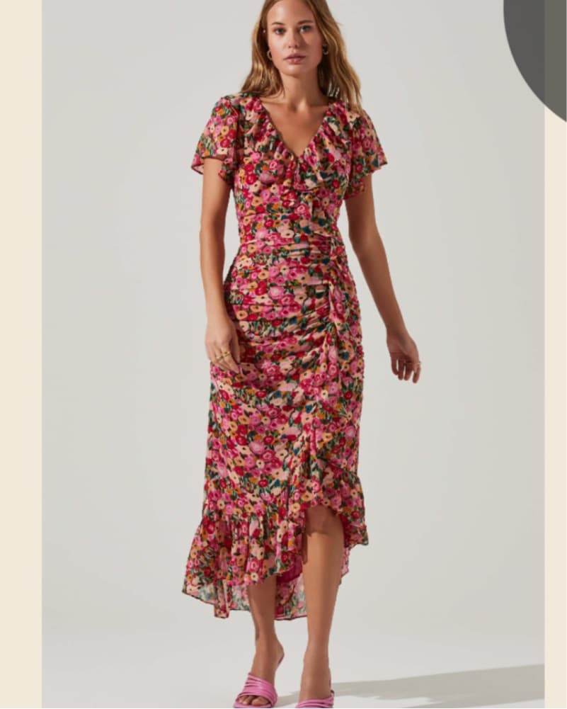 ASTR THE LABEL Floral Ruched Midi Dress - Image 4