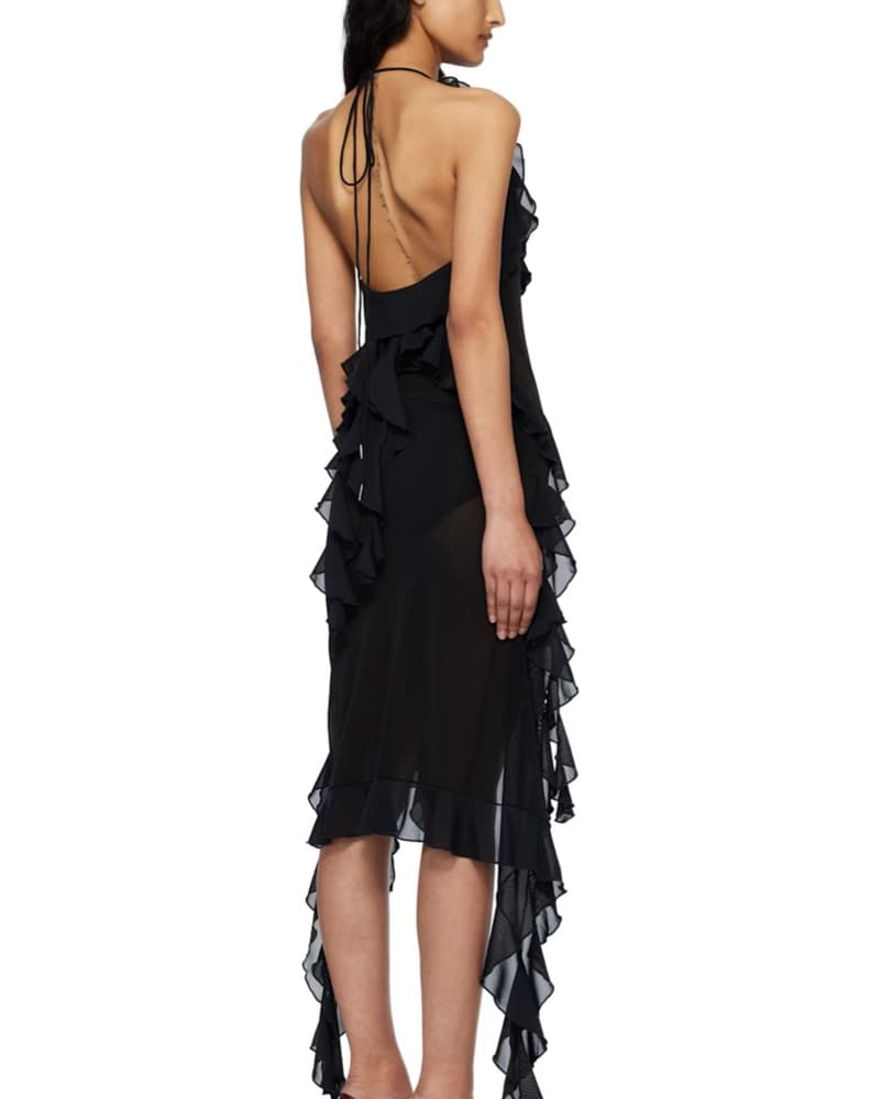 Fanci Club Black Sheer Ruffle Midi Dress - Image 2