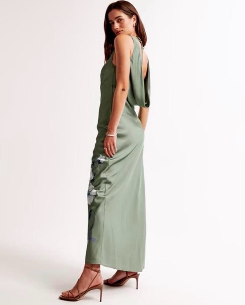 Green Maxi Satin Dress - Image 2