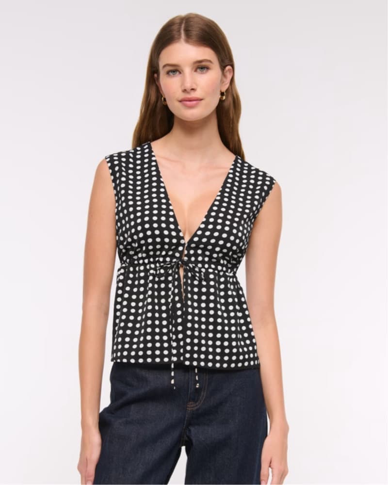 Polka Dot Tie-Front Top - Image 1