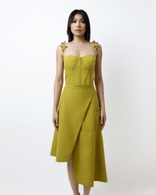 AQUA 7EVEN Linen Corset Dress In Green - Image 2