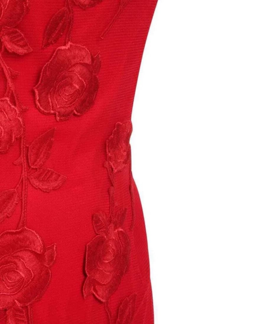 Red Rose Dress With Neck Scarf - Image 3