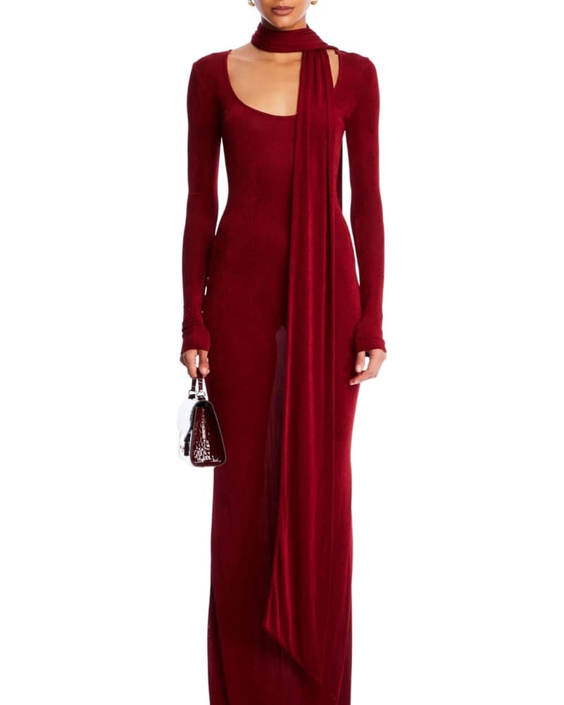 Ser.Oy.A Red Bodycon Maxi Dress W Scarf - Image 4