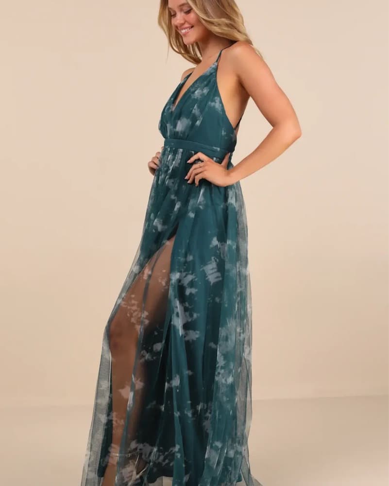 Green Tie-dye Backless Maxi Dress - Image 3