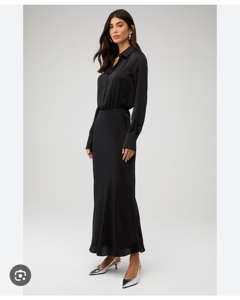 Black Satin Long Sleeve Dress - Image 2