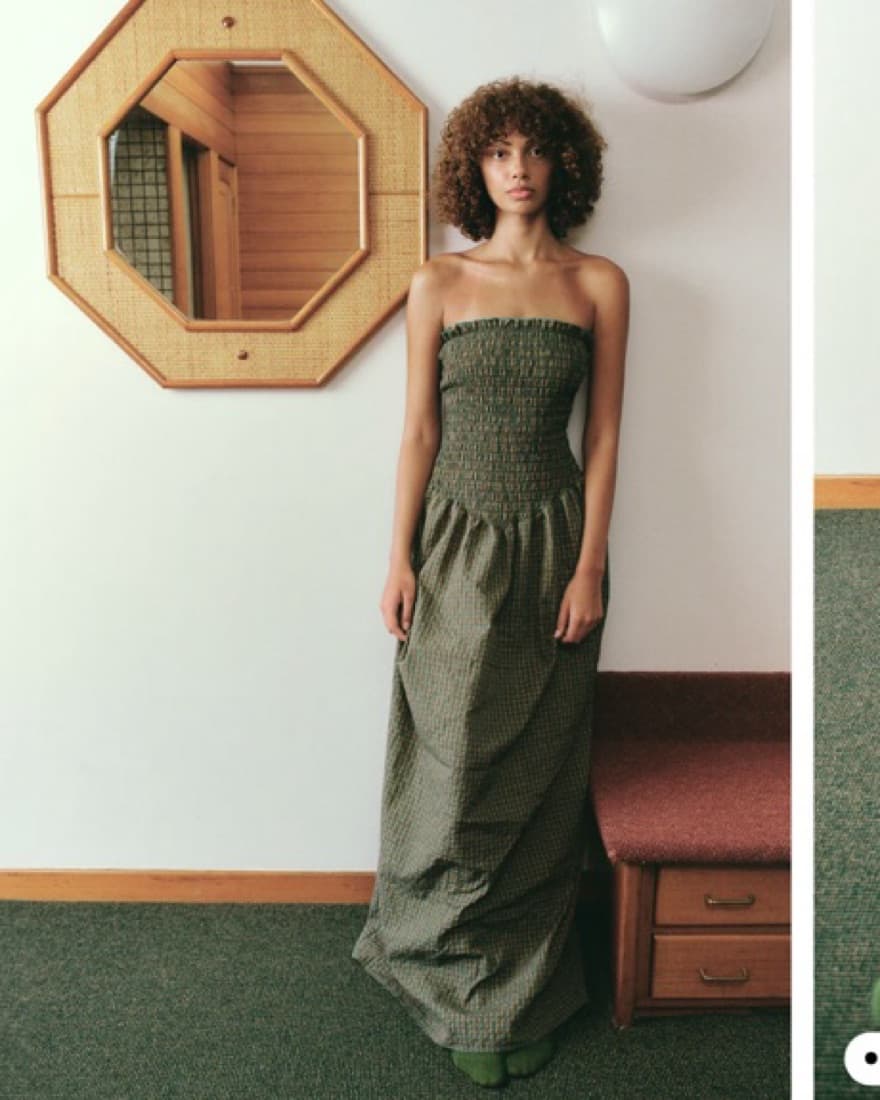 Pine check Ruched Strapless Maxi - Image 1
