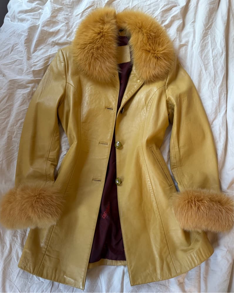 Faux Fur Trimmed Leather Coat - Image 1