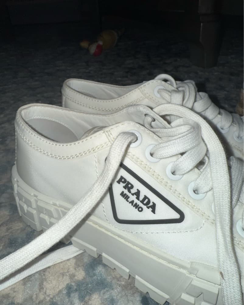 Prada Wheel Gabardine White Sneakers - Image 3
