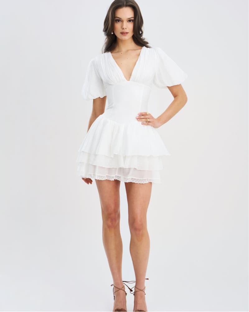 Dreamy White Tiered Ruffle Mini Dress - Image 2