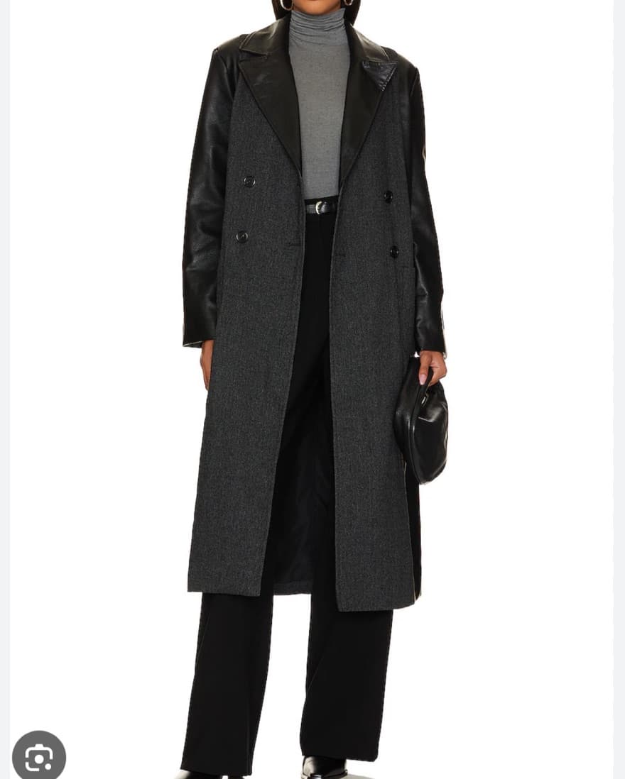 Faux Leather Paneled Coat  - Image 1