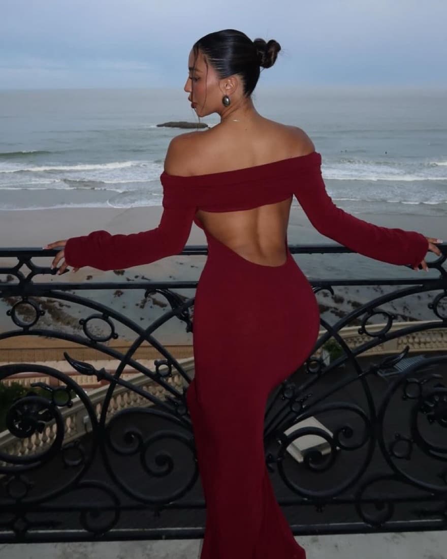 Fold over burgandy dress - Image 2