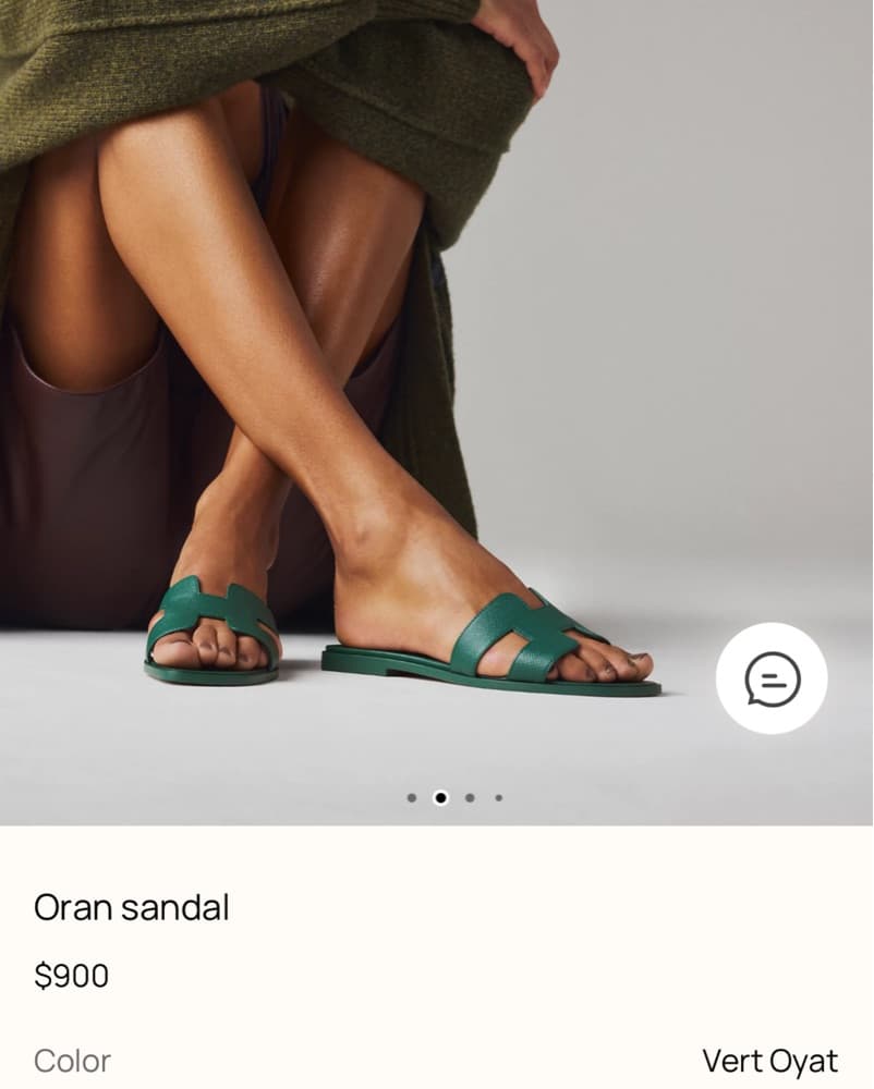 Hermes- Green Leather Slide Sandals - Image 4