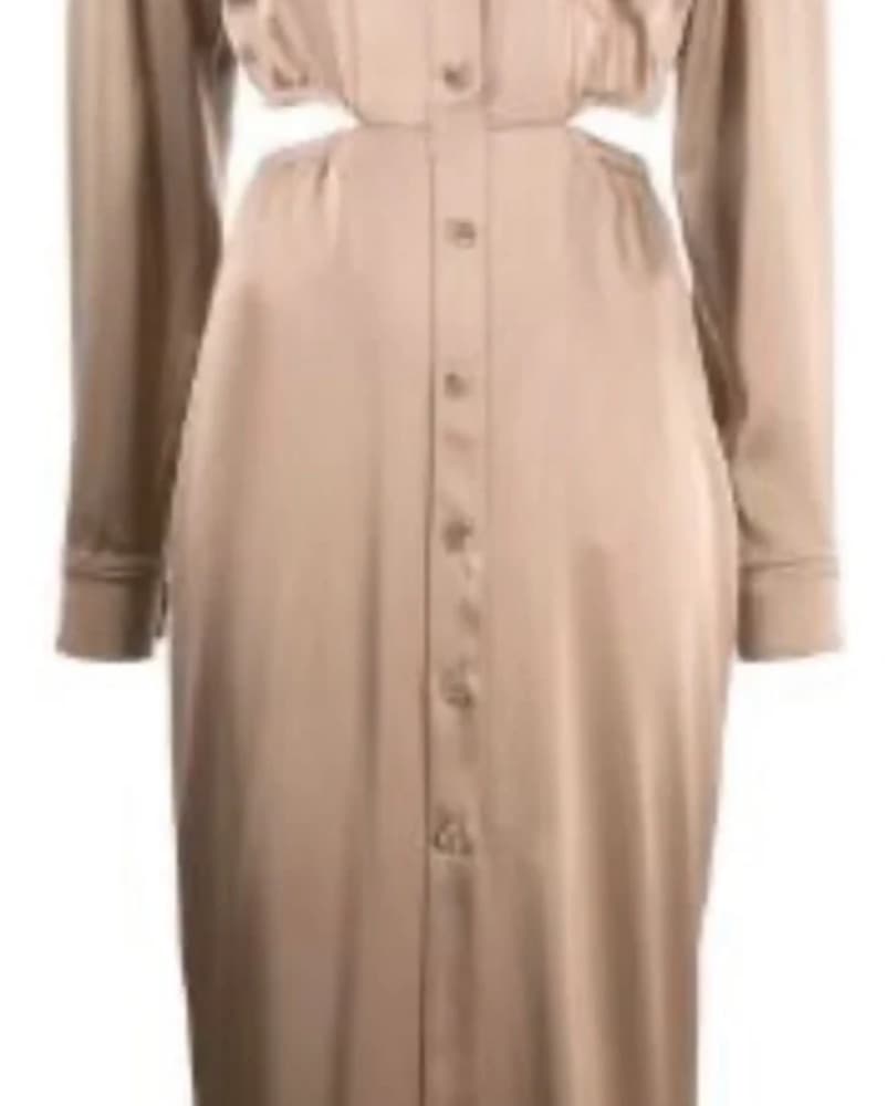 Nude Satin Cutout Midi Shirt Dress - Image 3