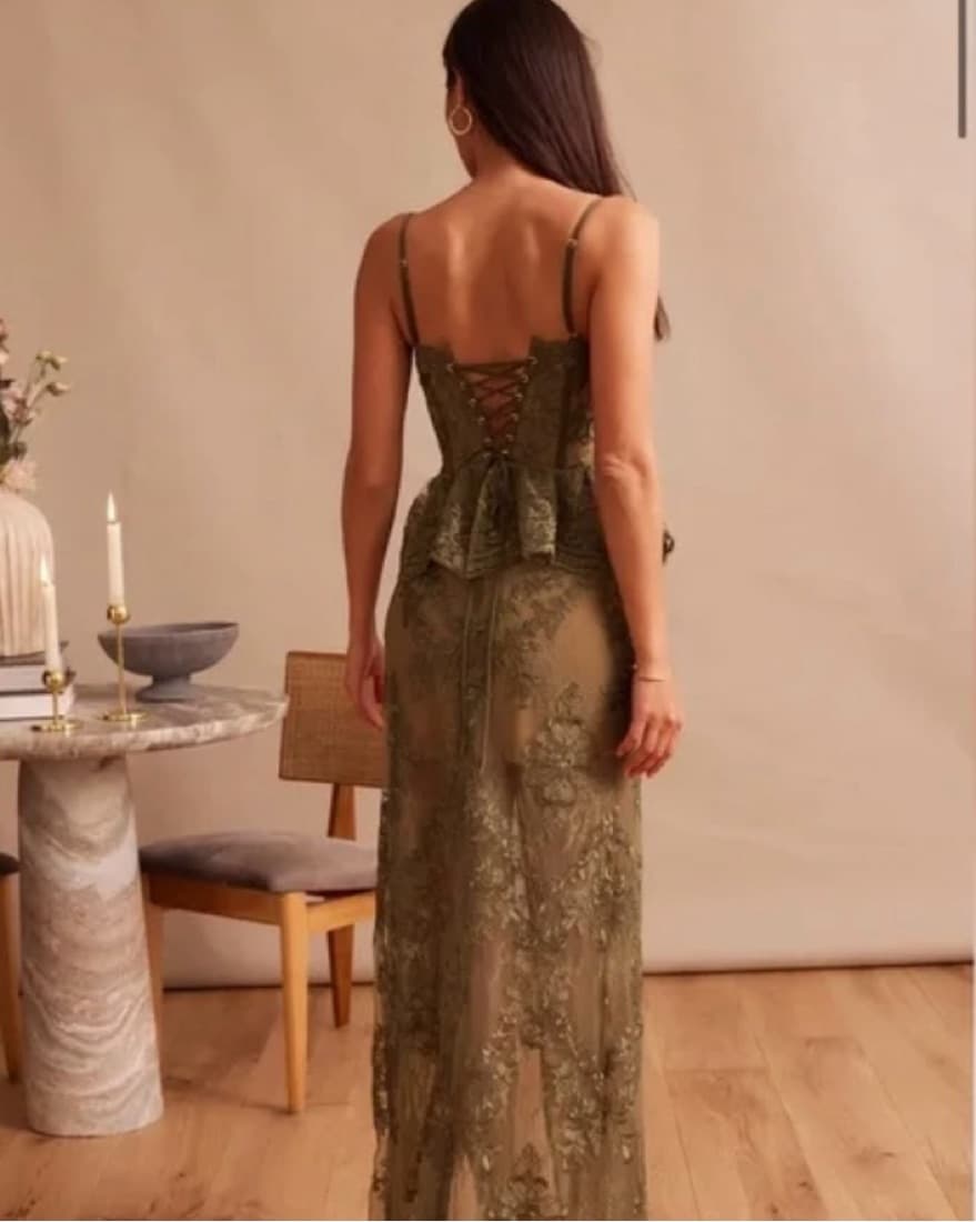 V Chapman Ophilia Olive Green Lace Maxi - Image 5