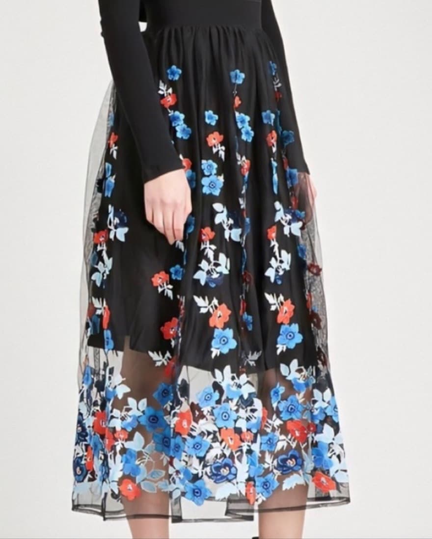 Maje Black Floral Tulle Midi Skirt - Image 1