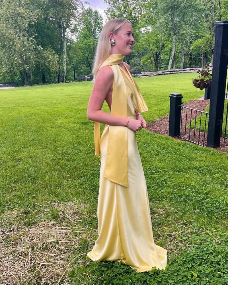 SAU LEE Pearl Satin Gown In Yellow - Image 5