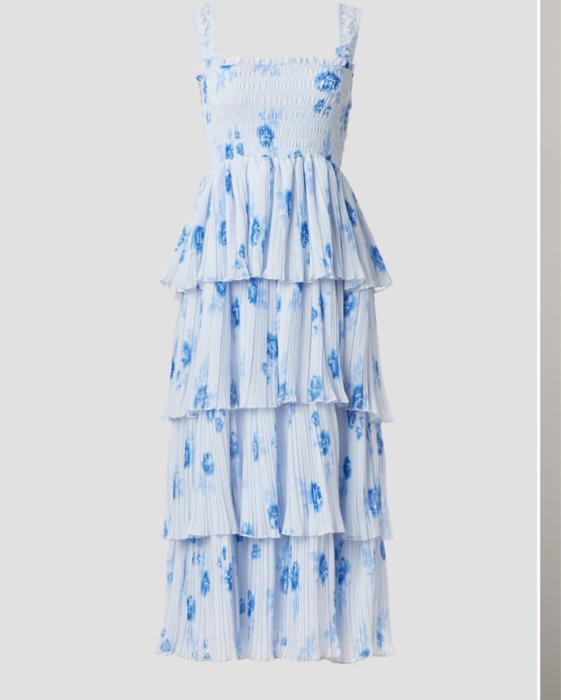 Ganni Smock Midi Dress Blue Floral - Image 4