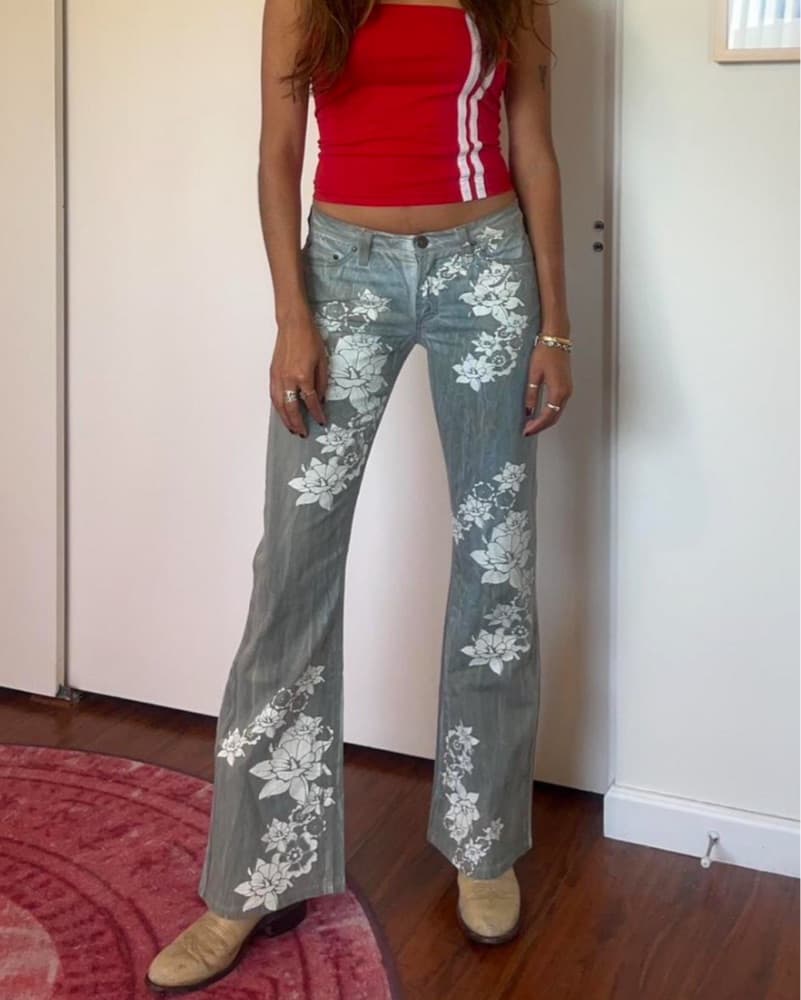 Versace Vintage Floral Print Jeans - Image 1
