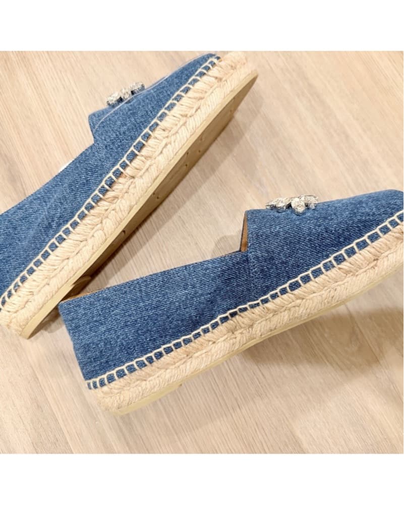 Miu Miu Denim Crystal Embellished Flats - Image 6