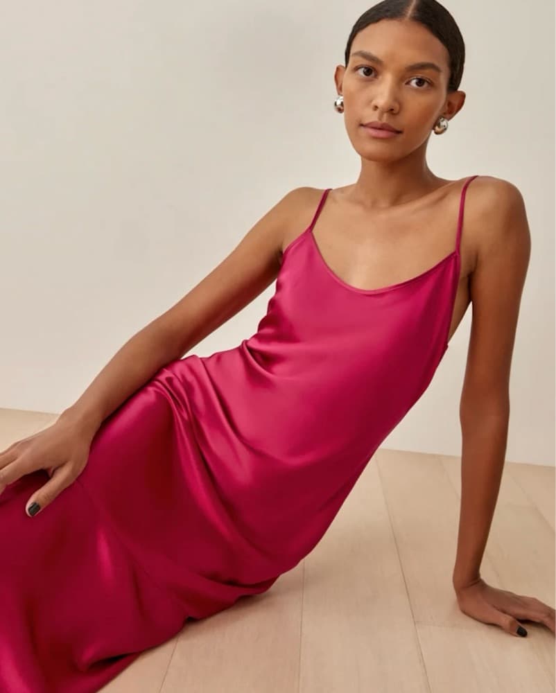 Reformation Pink Silk Slip Dress - Image 3