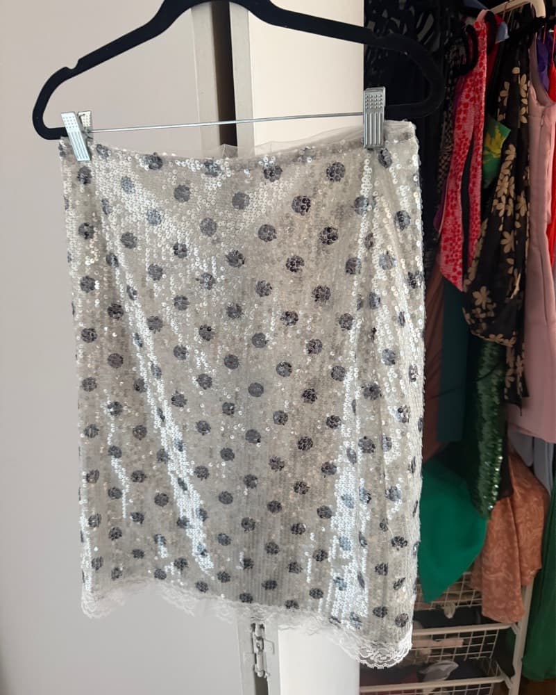 Silver Polka Dot Sequin Midi Skirt - Image 1