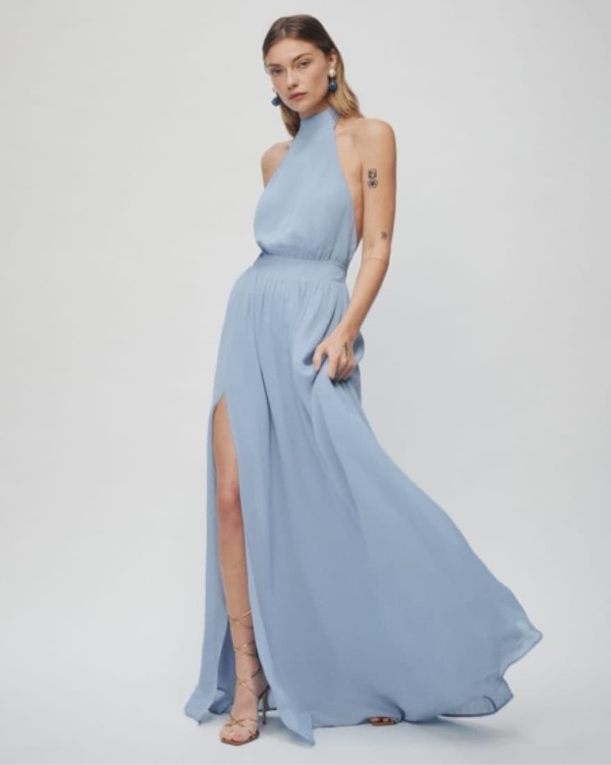 Reformation Pale Blue Halter Neck Dress - Image 1