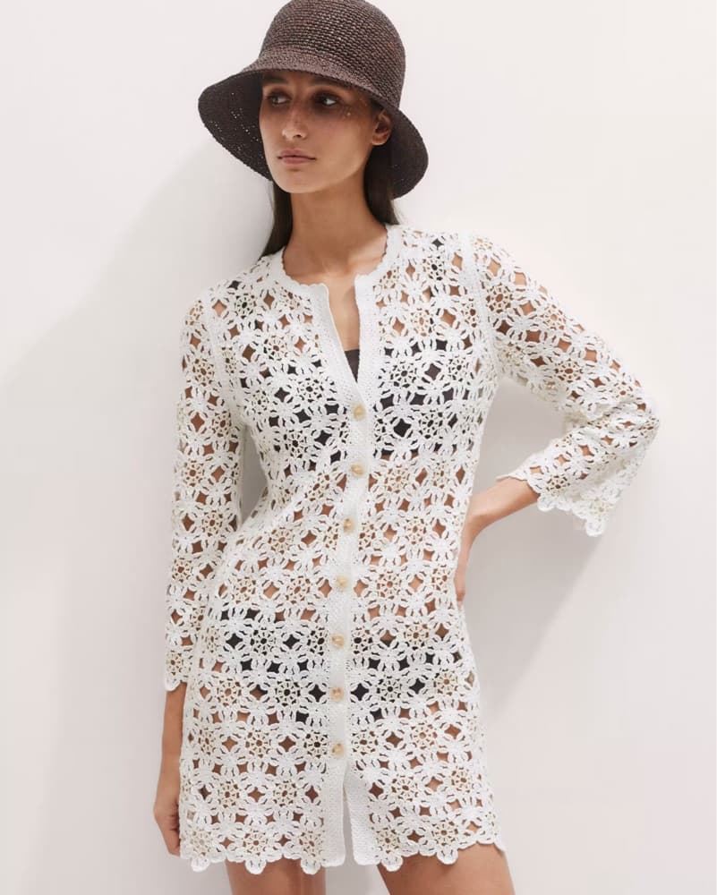 White Floral Crochet Coverup - Image 2