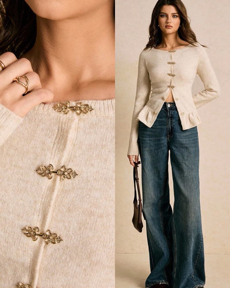 Cream Button-Front Peplum Knit Cardigan  - Image 1
