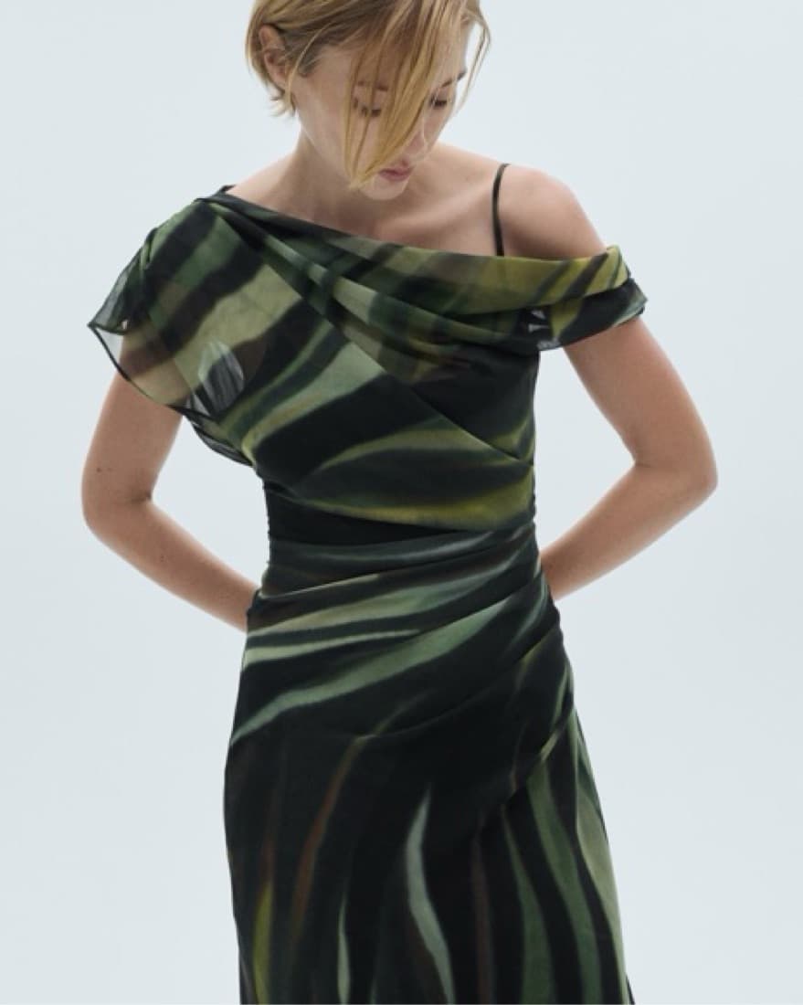 Mango Printed Dress with Draped Detail - Image 1
