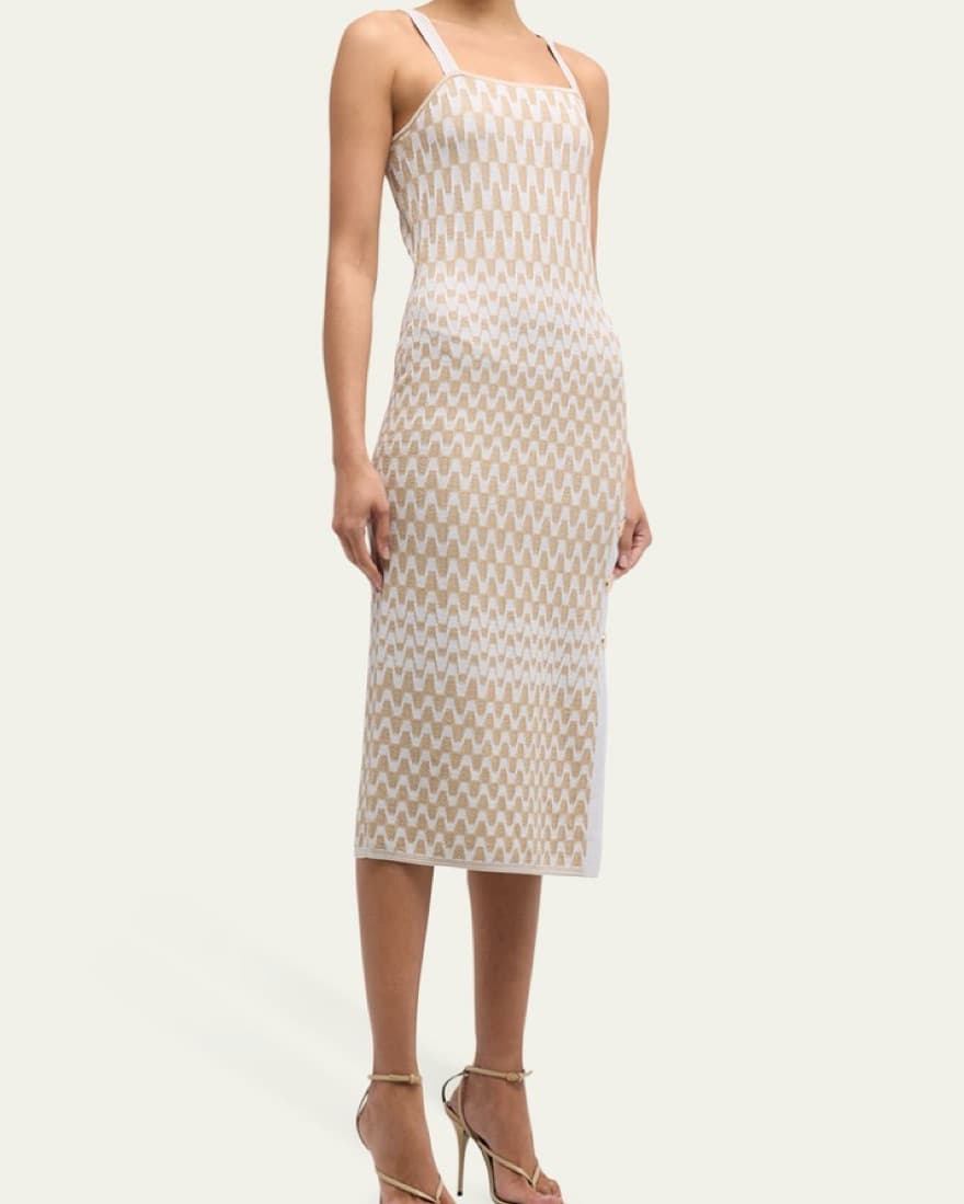 Milly  Sleeveless Intarsia Midi Tan - Image 3