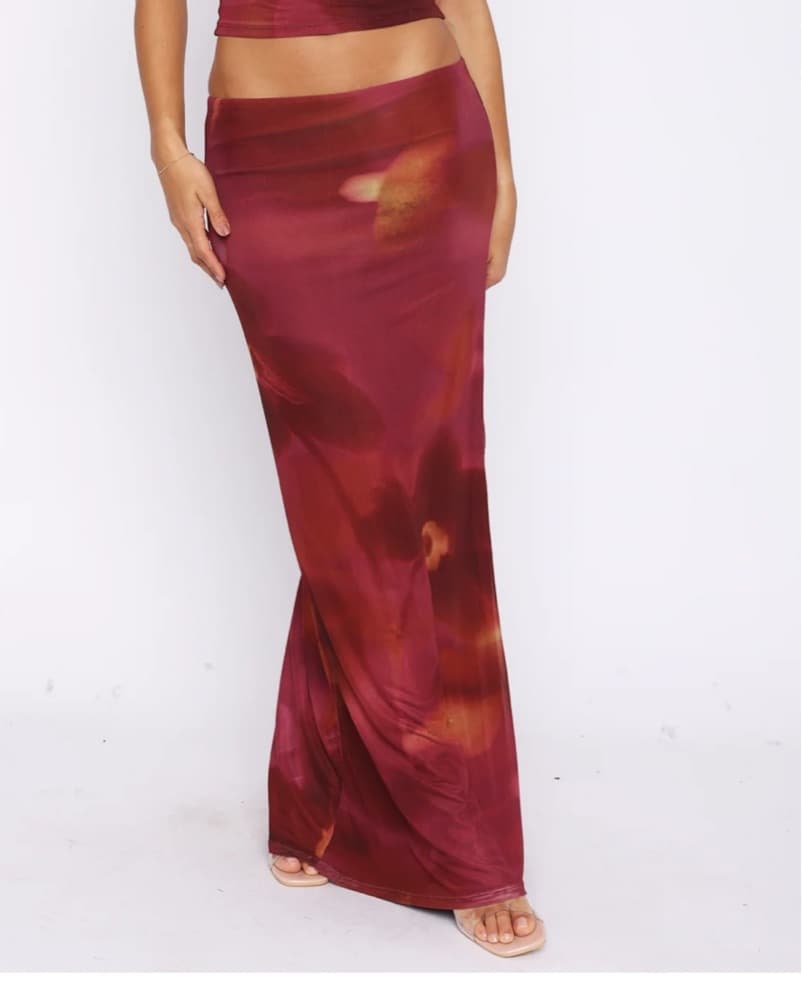 White Fox Maxi Skirt - Burgandy Pattern - Image 2