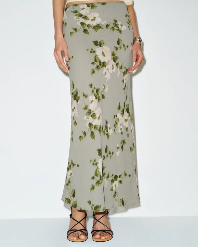 Reformation Green Floral Midi Slip Skirt - Image 1
