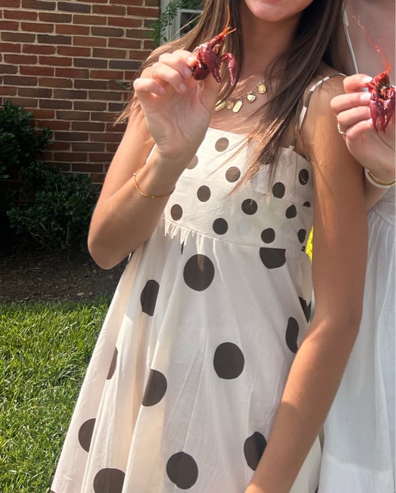 Brown and white polka dot maxi dress - Image 1