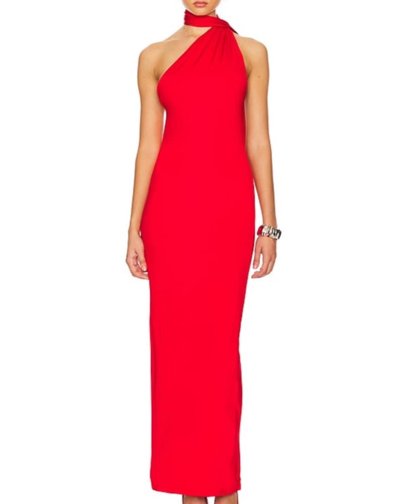 Stunning Red One-Shoulder Backless Gown - Image 1