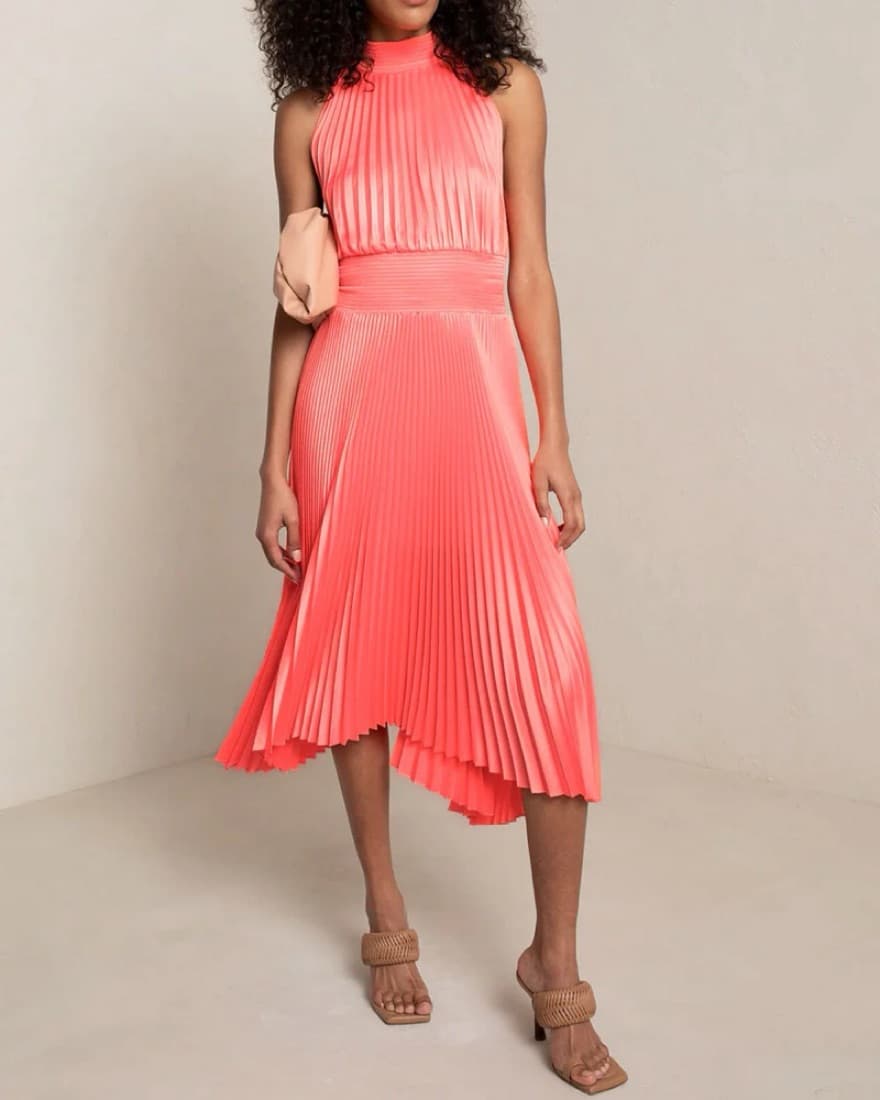 A.L.C. Halter Neck Pleated Coral Dress - Image 2