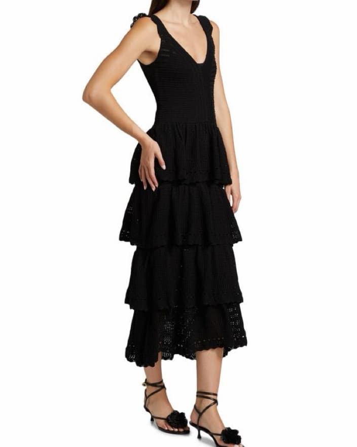 FARM RIO Elegant Tiered Black Midi Dress - Image 3