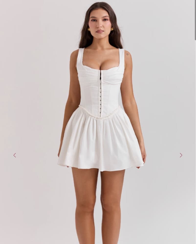 House of CB White Pleated Mini Dress - Image 1