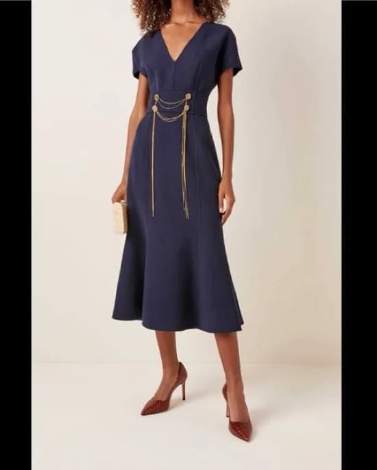 Oscar De La Renta Navy Midi Dress - Image 1