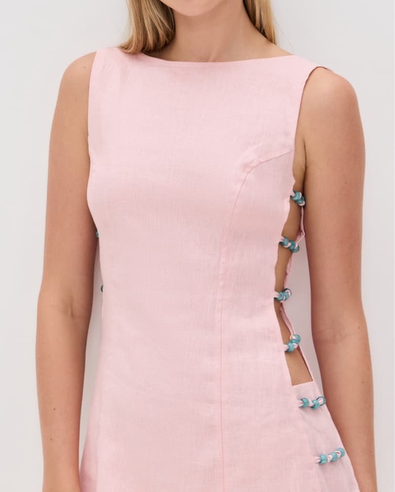 VRG GRL Tia Mini Linen Dress In Blush  - Image 1