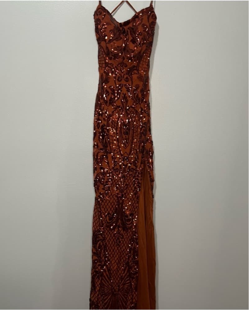 Burnt Orange Sequin Maxi Dress - Image 3