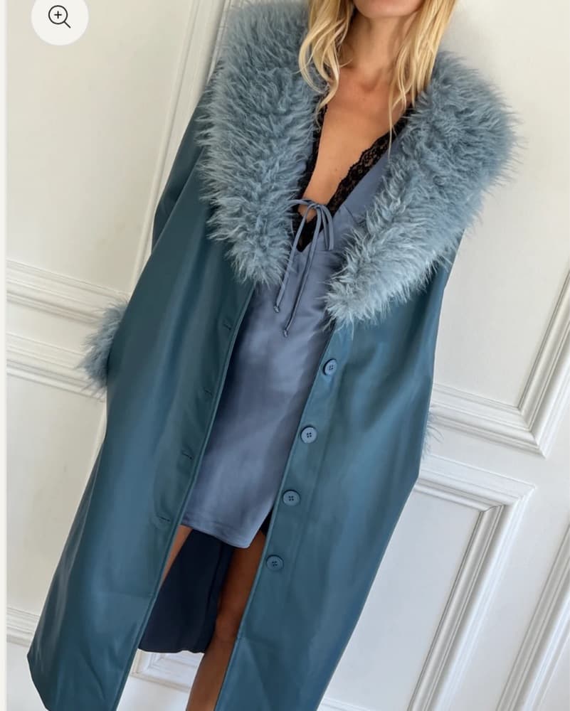 Blue Fur And Leather Trench Coat - Image 1