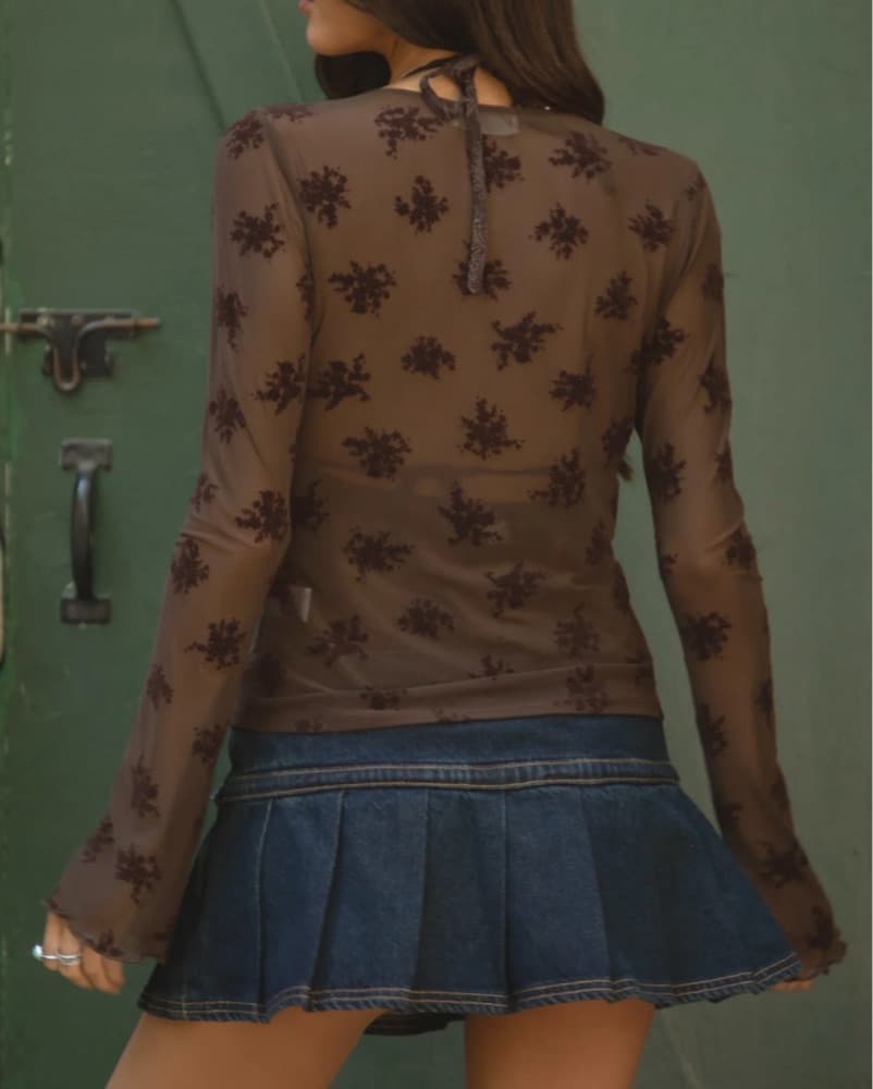 Baccio brown mesh floral top  - Image 2
