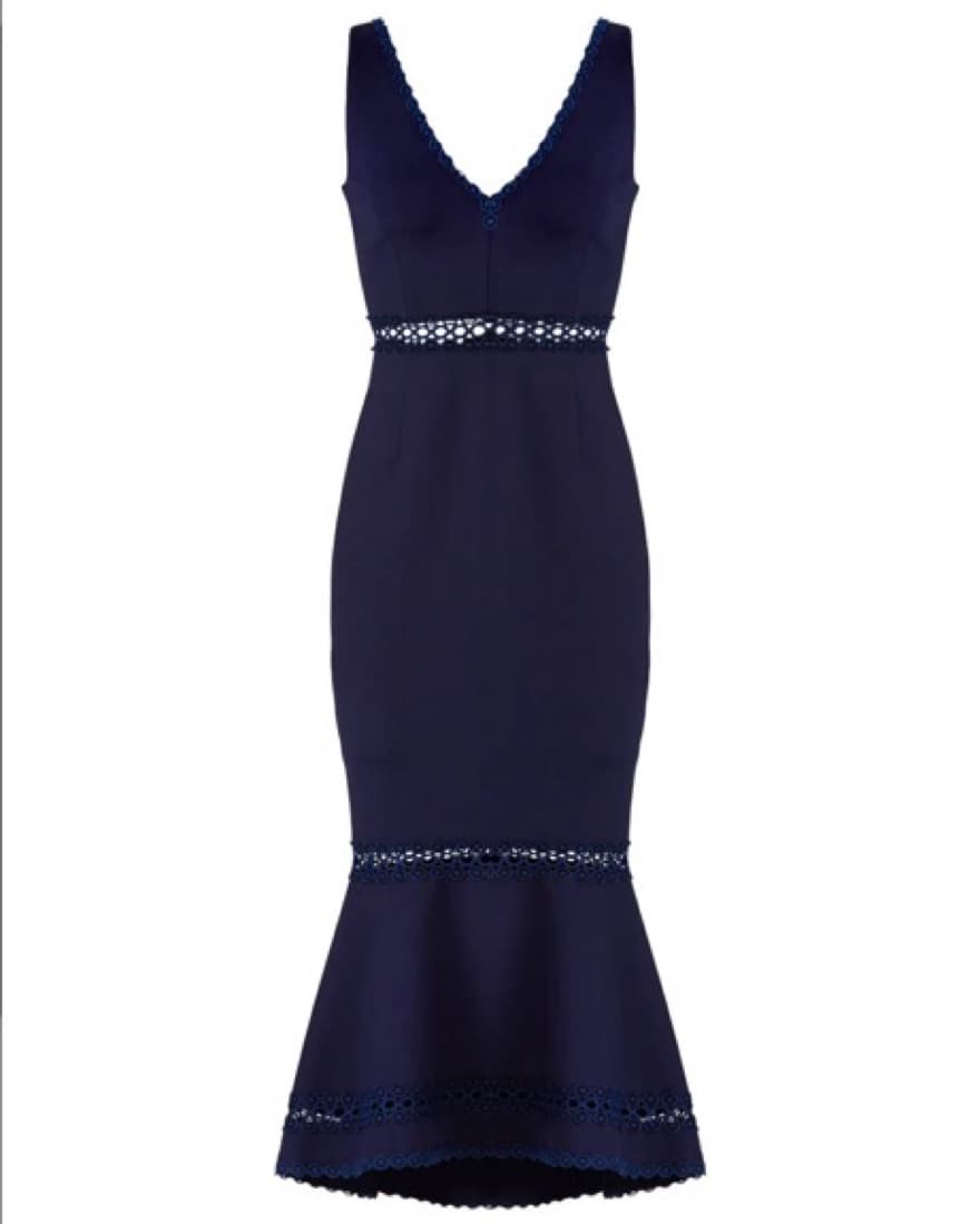 Nicholas Navy Blue V-Neck Midi Dress - Image 4