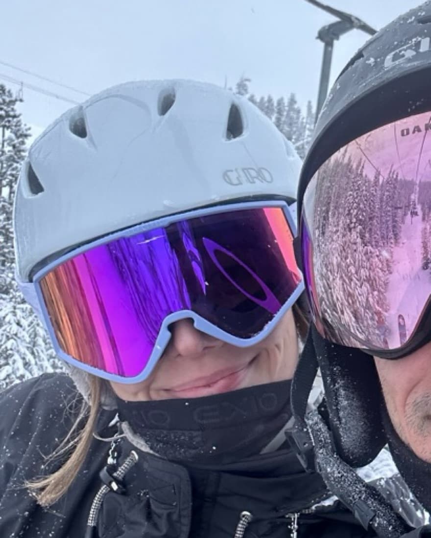 Ski Goggles, White Giro Helmet, Neck Up - Image 2