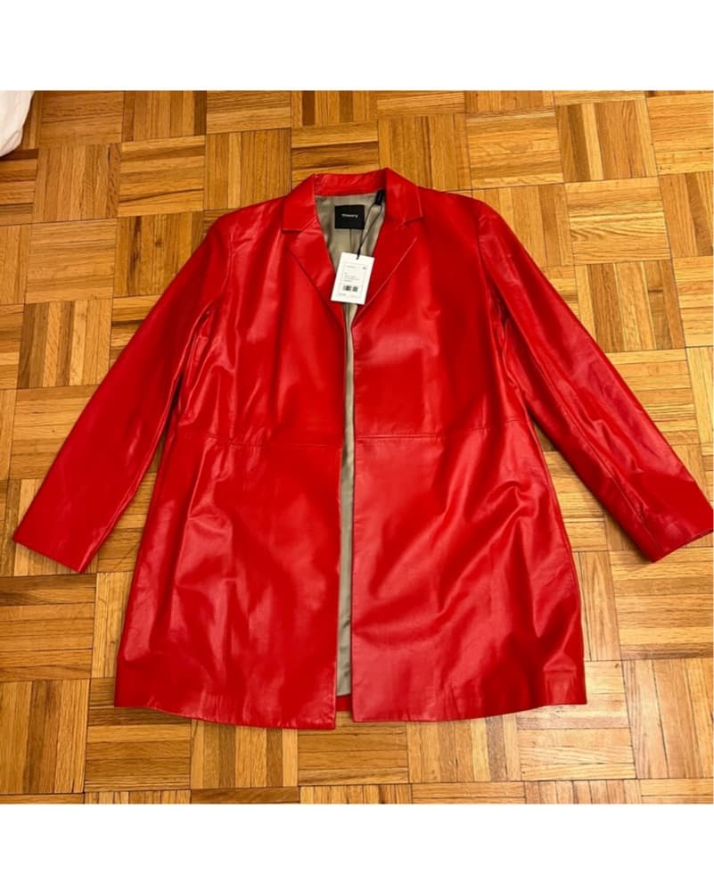 Theory Red Faux Leather Jacket - Image 4